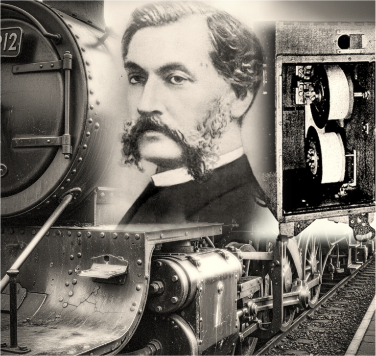 Collage con la imagen de Louis Le Prince, una cámara de cine y un tren