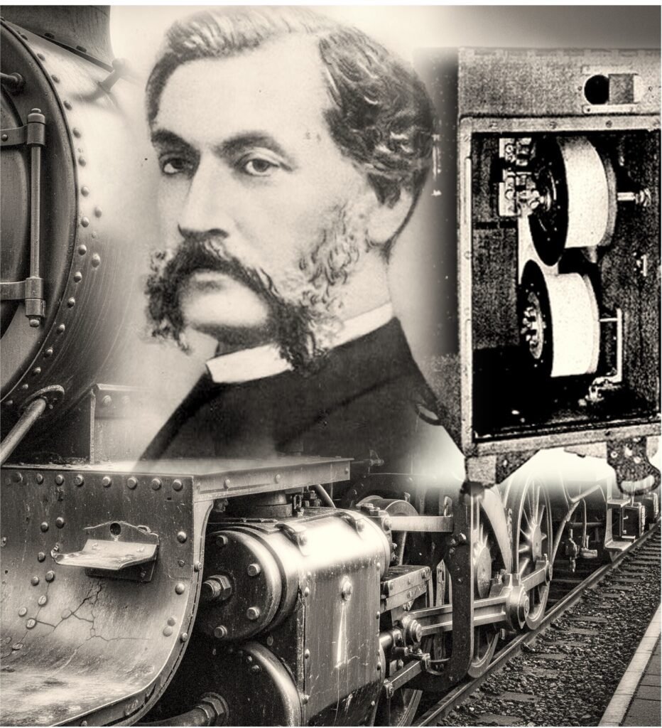 Collage don la imagen de Louis Le Prince, una cámara de cine y un tren