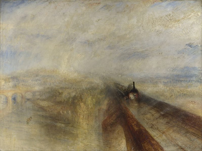Pintura de Turner que representa a una locomotora cruzando un puente