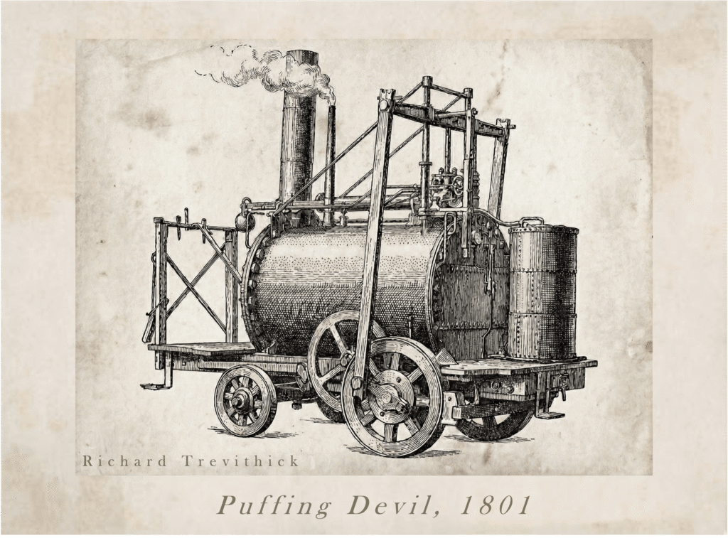 Dibujo de la Puffing Devil, 1801, de Richard Trevithick